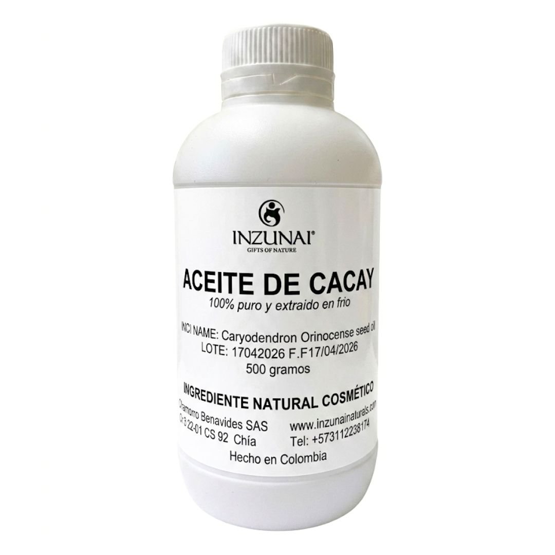 Frasco de Aceite de Cacay puro 500g prensado en frío Inzunai Naturals - Ingrediente natural con validaciones científicas
