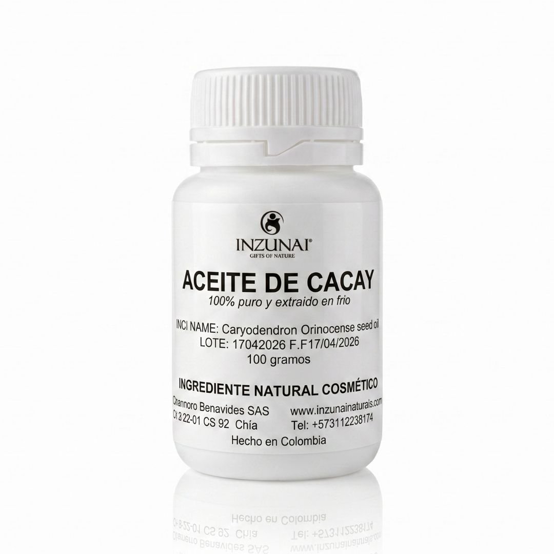 Frasco de Aceite de Cacay puro 100g prensado en frío Inzunai Naturals - Ingrediente natural con validaciones científicas